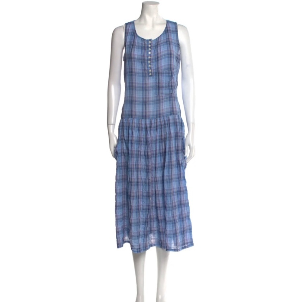 CARON CALLAHAN blue plaid dress size small